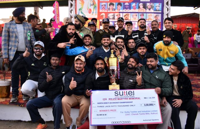 Verma Sports Club Sahnewal team posing with DGP, J&K R R Swain on Tuesday.