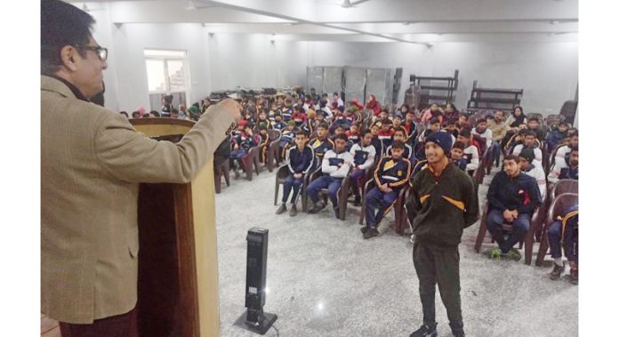Former DGP & CVC, J&K, Kuldeep Khoda delivering a lecture to the students in Jammu on Sunday. Former DGP & CVC, J&K, Kuldeep Khoda delivering a lecture to the students in Jammu on Sunday.