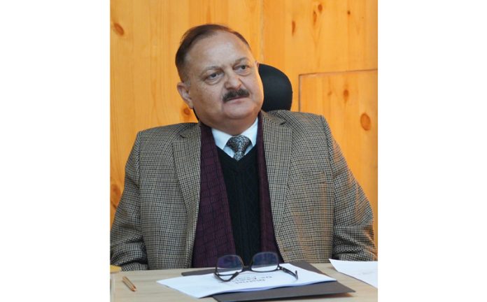Advisor Pawan Kotwal chairing a meeting of the officials in Leh on Saturday.