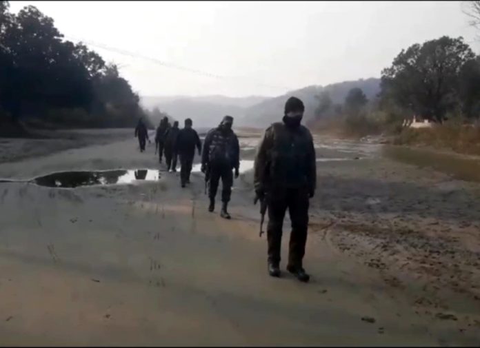 Security forces conducting searches in Dergarh area of Samba district on Friday. Security forces conducting searches in Dergarh area of Samba district on Friday.