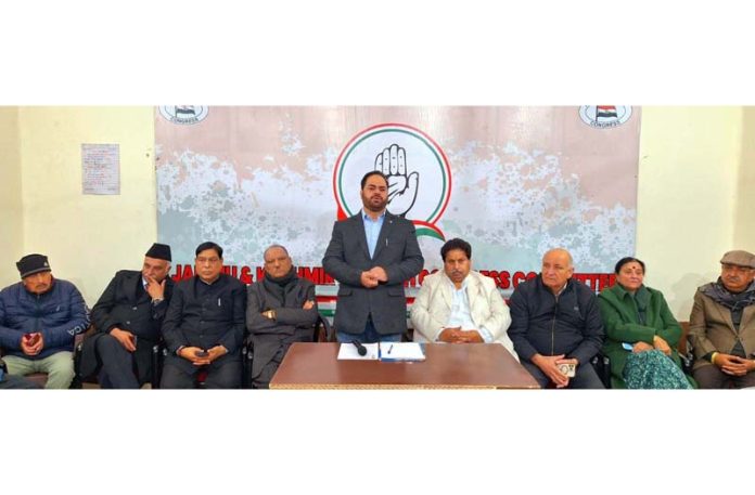 JKPCC president Vikar Rasool Wani addressing Cong meeting in Jammu on Monday. JKPCC president Vikar Rasool Wani addressing Cong meeting in Jammu on Monday.