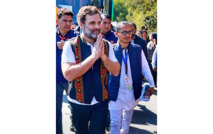Congress leader Rahul Gandhi at the 'Bharat Jodo Nyay Yatra', in Imphal on Monday. (UNI)