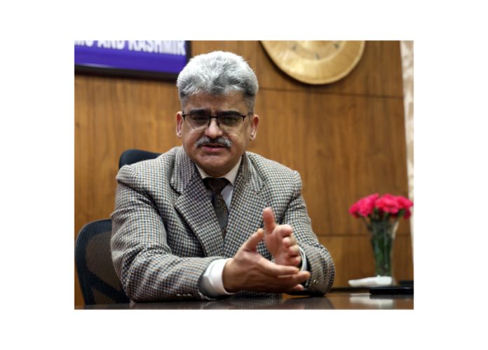 Chief Secretary Atal Dulloo talking to Excelsior at Jammu. -Excelsior/Rakesh