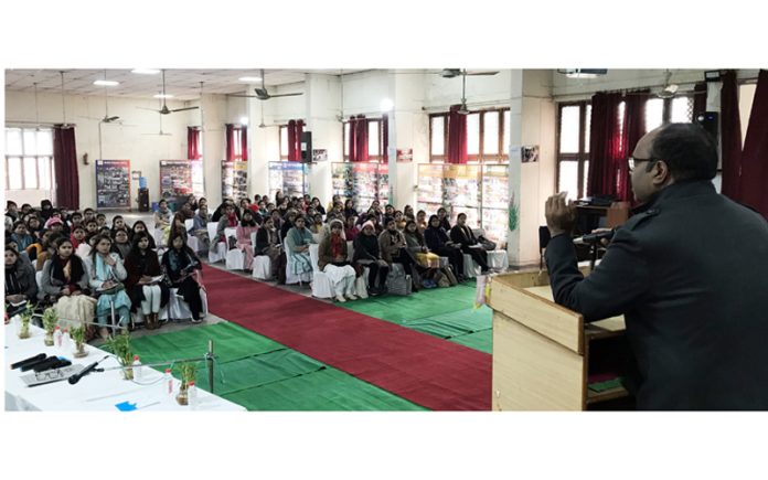 Nagendra Goyal, Deputy Commissioner, Kendriya Vidyalaya Sangathan, Regional Office Jammu addressing during orientation programme.
