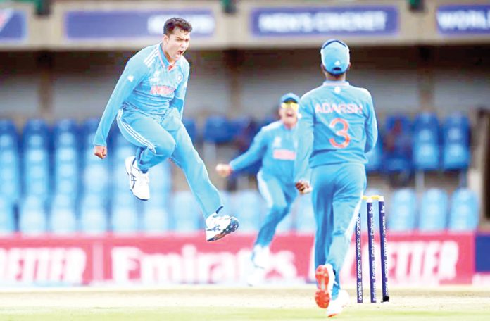 Indian U-19 players celebrating victory over Bangladesh.