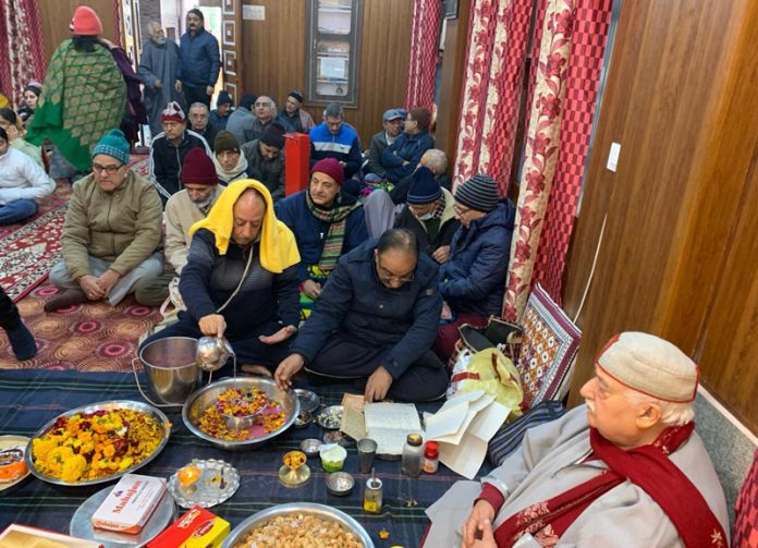 Devotees during celebration of birth anniversary of Swami Ram Ji at Jammu on Monday.
