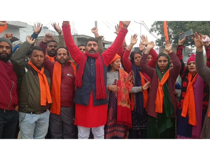 SSH J&K activists and others during a protest demonstration on Tuesday.