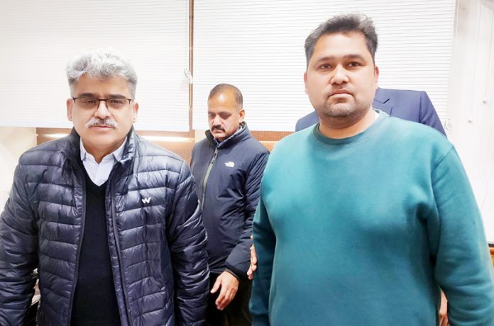 Apni Party leader Vaibhav Mattoo during a meeting with Chief Secretary Atal Dulloo at Jammu on Monday. Apni Party leader Vaibhav Mattoo during a meeting with Chief Secretary Atal Dulloo at Jammu on Monday.