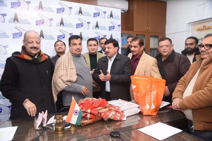 JCCI delegation accompanied by senior BJP leader Devender Rana during meeting with Union Minister Nitin Gadkari in Delhi.