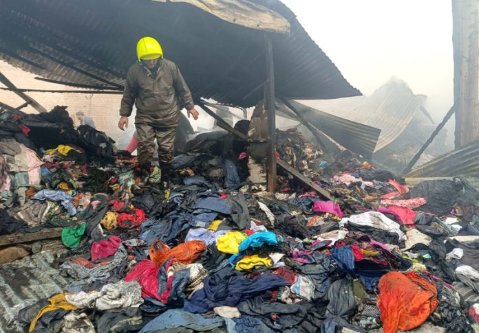 Aftermath of blaze at Batamaloo market in Srinagar on Monday. — Excelsior/Shakeel Aftermath of blaze at Batamaloo market in Srinagar on Monday. — Excelsior/Shakeel