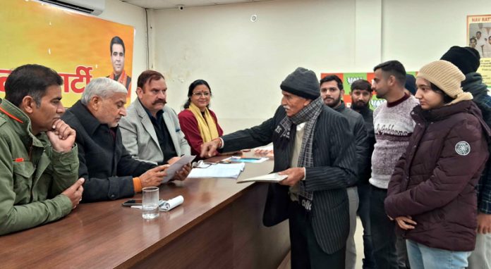 Former Minister and senior vice president BJP, Sham Lal Sharma listening public grievances at BJP Office Trikuta Nagar on Thursday.