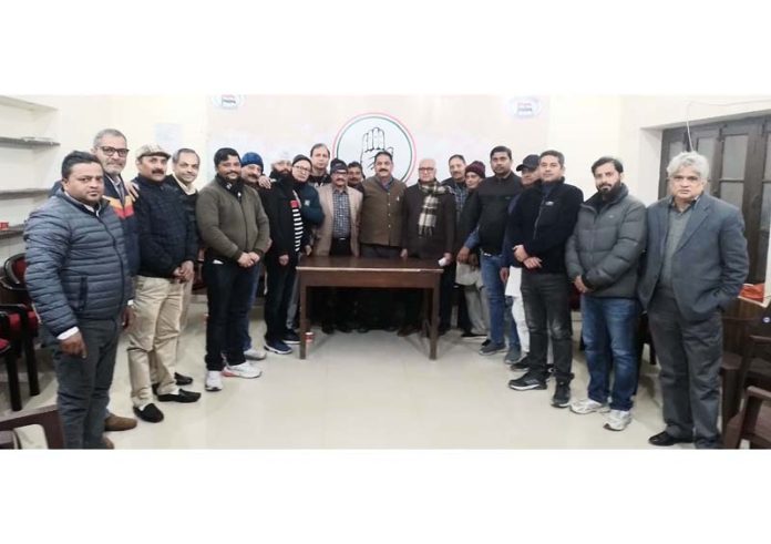 DCC functionaries during meeting at Cong office in Jammu on Wednesday. DCC functionaries during meeting at Cong office in Jammu on Wednesday.