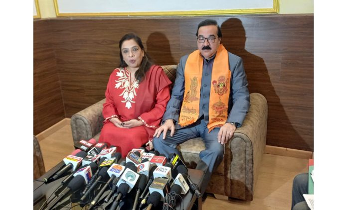 Ajatshatru Singh and Dr Ritu Singh addressing a press conference in Jammu on Friday. Ajatshatru Singh and Dr Ritu Singh addressing a press conference in Jammu on Friday.