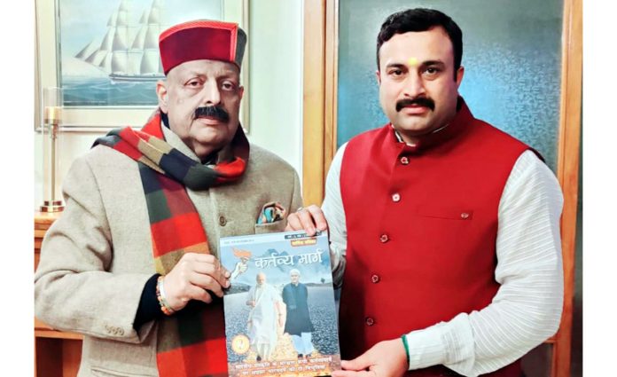 Mahant Rohit Shastri calling on senior BJP leader Devender Singh Rana. Mahant Rohit Shastri calling on senior BJP leader Devender Singh Rana.