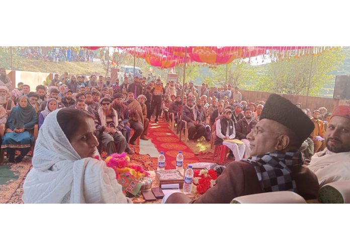 BJP MP Rajya Sabha Gulam Ali Khatana addressing a public meeting in Rajouri on Tuesday. BJP MP Rajya Sabha Gulam Ali Khatana addressing a public meeting in Rajouri on Tuesday.
