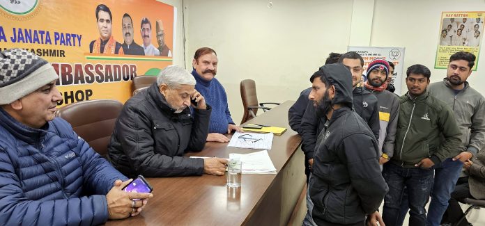 BJP leaders listening public grievances at Jammu on Thursday. BJP leaders listening public grievances at Jammu on Thursday.