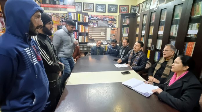 BJP leaders listening public grievances at Jammu on Tuesday.