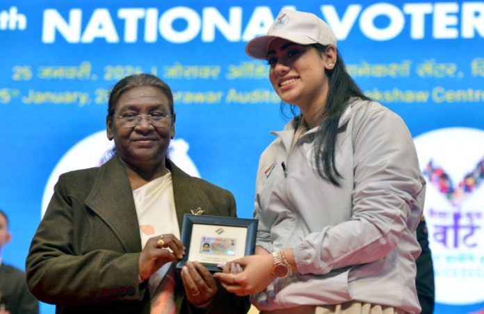 President Droupadi Murmu presenting the Best Electoral practices Awards for the year 2023 to the State and District level officers for their outstanding performance in the conduct of elections during 2023 at the 14th National Voters’ Day Celebrations, in New Delhi on Thursday. (UNI) President Droupadi Murmu presenting the Best Electoral practices Awards for the year 2023 to the State and District level officers for their outstanding performance in the conduct of elections during 2023 at the 14th National Voters’ Day Celebrations, in New Delhi on Thursday. (UNI)