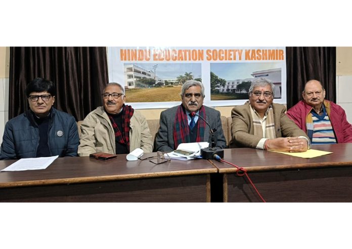 Representatives of HESK at a press conference at Jammu on Tuesday. -Excelsior/Rakesh