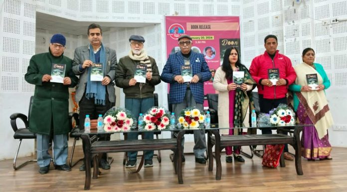 Dignitaries releasing Rohini Vaishnavi’s book at Jammu on Saturday.