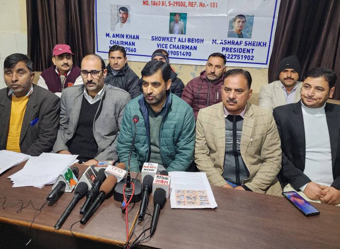 Leaders of J&K Teachers Forum addressing a press conference at Jammu on Thursday. Leaders of J&K Teachers Forum addressing a press conference at Jammu on Thursday.
