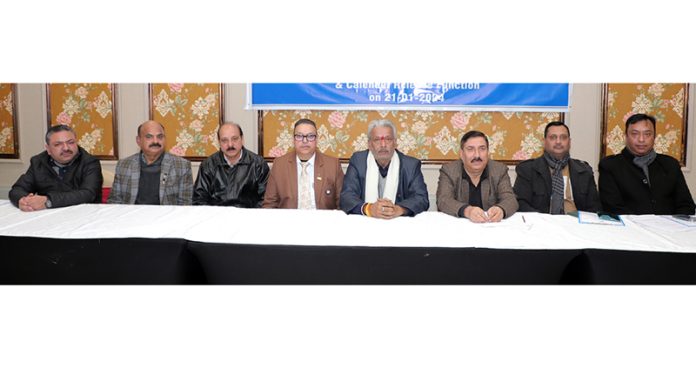 Newly elected team of Offset Printing Association addressing a press conference in Jammu on Sunday.