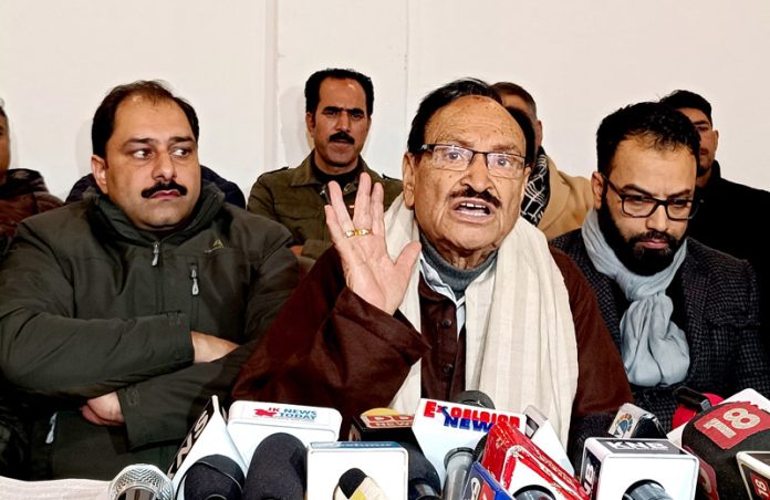 JKEWA members during a press conference in Srinagar. -Excelsior/Shakeel