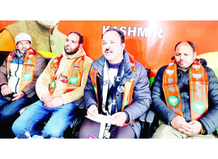 Members of BJP’s OBC Morcha during a press conference in Srinagar on Monday. -Excelsior/Shakeel Members of BJP’s OBC Morcha during a press conference in Srinagar on Monday. -Excelsior/Shakeel