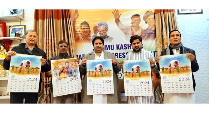 JKPCC Working President, Raman Bhalla releasing the calendar of Bharat Jodo Yatra in Jammu on Wednesday. JKPCC Working President, Raman Bhalla releasing the calendar of Bharat Jodo Yatra in Jammu on Wednesday.