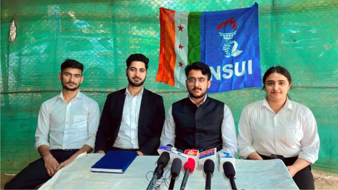 NSUI leaders during a press conference at JU on Thursday. NSUI leaders during a press conference at JU on Thursday.