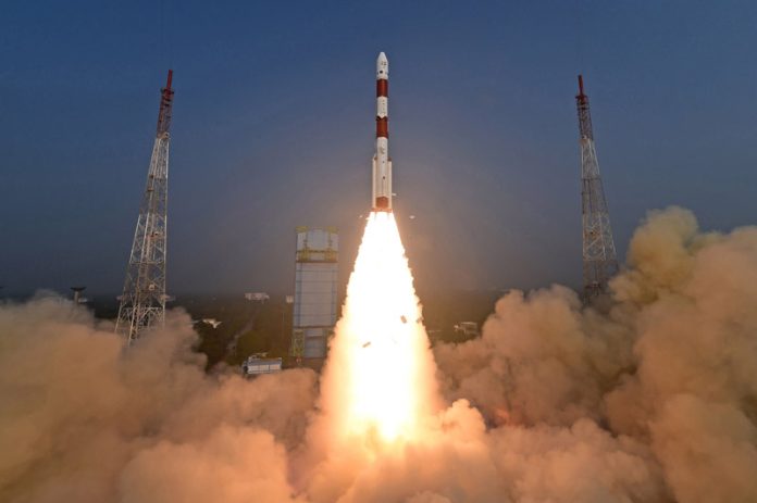 PSLV-C58, carrying XPoSat, X-ray Polarimeter satellite and ten other payloads successfully injecting into the orbit on Monday. (UNI)