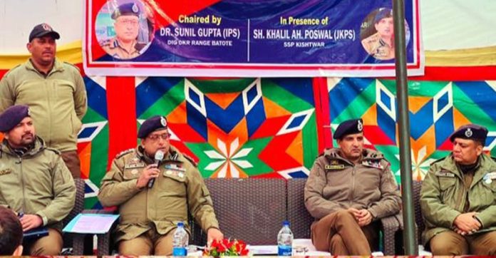 DIG DKR range, Dr Sunil Gupta addressing public grievance redressal programme at Kishtwar on Tuesday. DIG DKR range, Dr Sunil Gupta addressing public grievance redressal programme at Kishtwar on Tuesday.