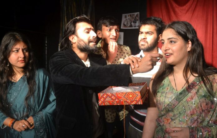 A scene from Hindi play ‘Short Cut’ staged at Jammu on Sunday.