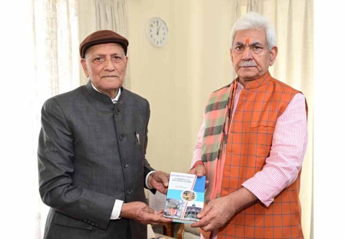 Padma Shri Dr KN Pandita meeting with LG Manoj Sinha on Sunday.