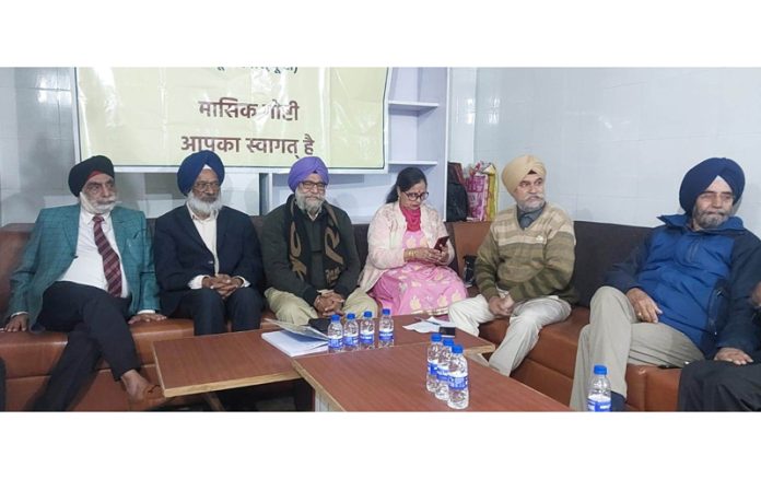 Poets at a multilingual Mushaira at Trikuta Nagar in Jammu on Sunday.