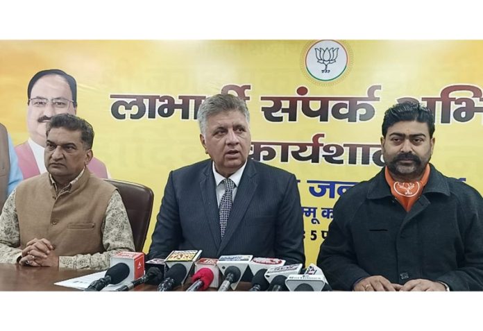 BJP chief spokesperson Sunil Sethi flanked by BJP leaders Balbir Ram Rattan and Dr Pardeep Mahotra at a press conference at Jammu on Saturday. BJP chief spokesperson Sunil Sethi flanked by BJP leaders Balbir Ram Rattan and Dr Pardeep Mahotra at a press conference at Jammu on Saturday.