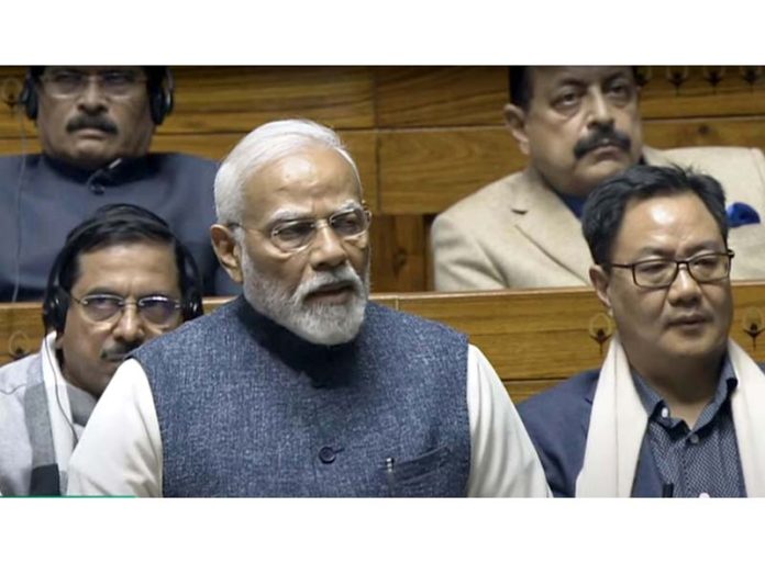 Prime Minister Narendra Modi speaks in the Lok Sabha in New Delhi on Saturday. (UNI) Prime Minister Narendra Modi speaks in the Lok Sabha in New Delhi on Saturday. (UNI)