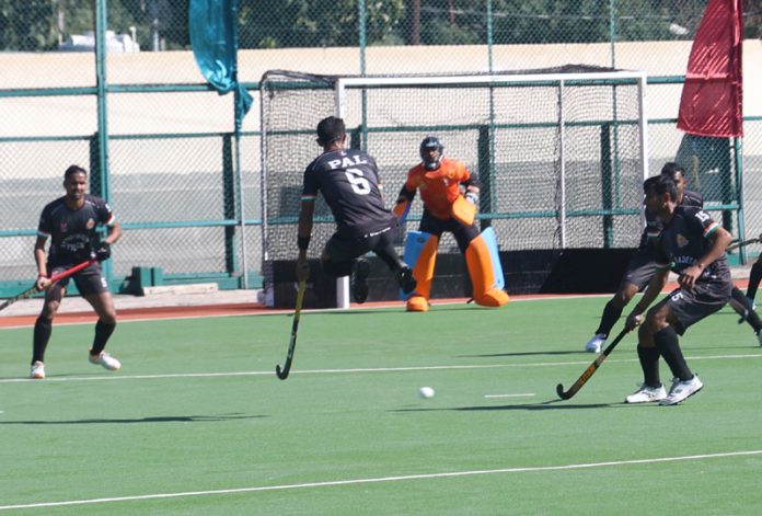 Hockey players in action during a match on Friday at Jammu. -Excelsior/Rakesh