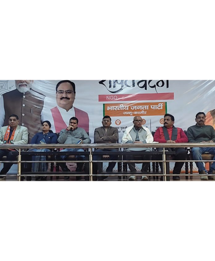 BJP leaders during a party meeting at Jammu on Tuesday. BJP leaders during a party meeting at Jammu on Tuesday.