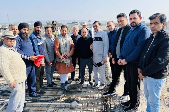 Former Dy Mayor, Baldev Singh Billawaria kick starting slab work of community Hall at Gangyal on Thursday. Former Dy Mayor, Baldev Singh Billawaria kick starting slab work of community Hall at Gangyal on Thursday.