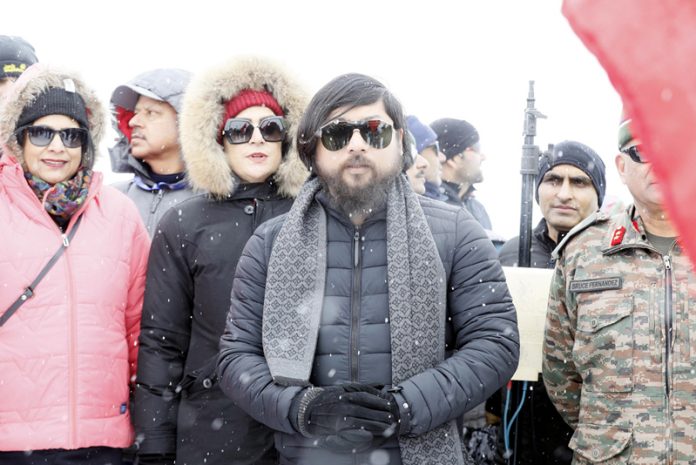 Union Minister of State for Youth Affairs & Sports, Nisith Pramanik during flagging off Women's Mountain Ski event at Gulmarg on Thursday.