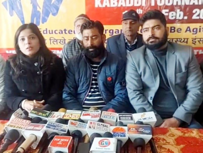 Baba Sahib Ambedkar Sports Club representatives addressing media at Jammu on Thursday.