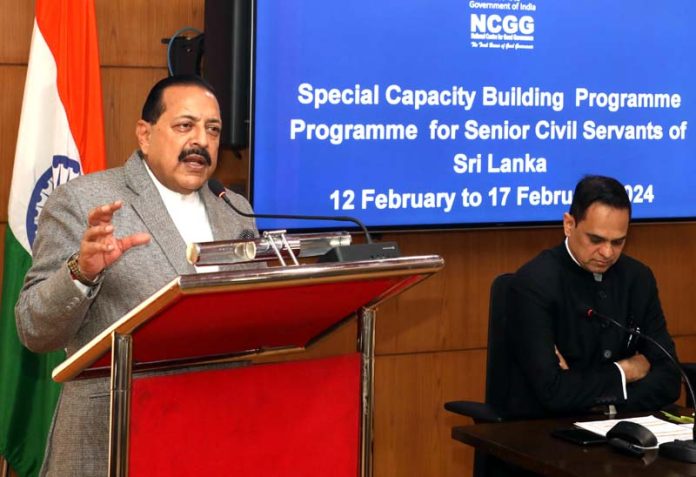 Union Minister Dr. Jitendra Singh addressing the participants of 'Special Capacity Building Programme for Senior Civil Servants of Sri Lanka' at Civil Services Officers' Institute (CSOI) New Delhi on Thursday. Union Minister Dr. Jitendra Singh addressing the participants of 'Special Capacity Building Programme for Senior Civil Servants of Sri Lanka' at Civil Services Officers' Institute (CSOI) New Delhi on Thursday.