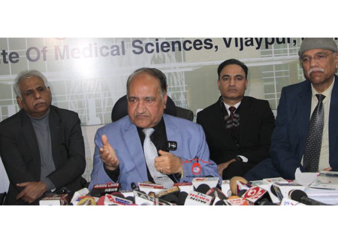 Prof (Dr) Shakti Kumar Gupta, Founder Executive Director and CEO of AIIMS Jammu, interacting with media persons at Jammu.