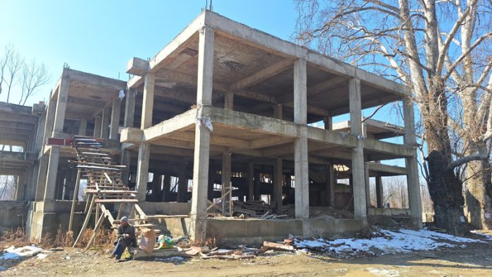 A view of under construction Ayush hospital in Handwara area. -Excelsior/Aabid Nabi