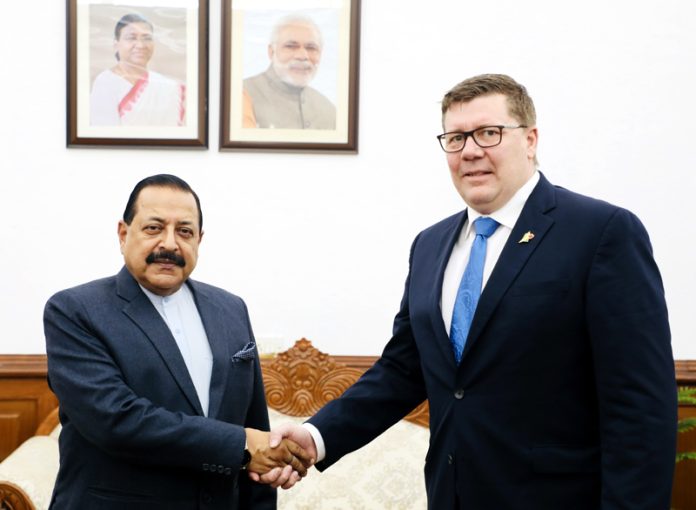High-level Canadian delegation leader, Premier Saskatchewan Scott Moe calling on Union Minister Dr. Jitendra Singh at North Block, New Delhi on Wednesday. High-level Canadian delegation leader, Premier Saskatchewan Scott Moe calling on Union Minister Dr. Jitendra Singh at North Block, New Delhi on Wednesday.