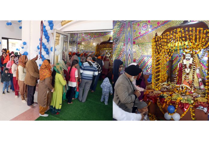 Devotees offering prayer at Guru Ravi Dass Ji Temple at Krishna Nagar in Jammu on Saturday. -Excelsior/Rakesh