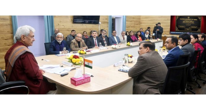 LG Manoj Sinha chairing a meeting on Tuesday.
