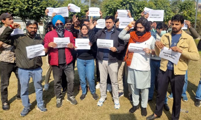 JKSSB aspirants protesting in Jammu.