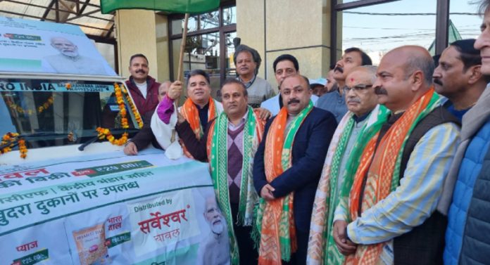 BJP leaders flagging off Bharat Rice vans at Jammu on Tuesday.